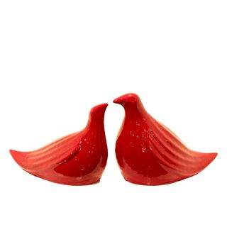 Ceramic Red Bird Set Of Two (RedDoes not hold waterSmall bird dimensions: 9.5 inches long x 5 inches wide x 7 inches highLarge bird dimensions: 10 inches long x 5.5 inches wide x 7.5 inches high )