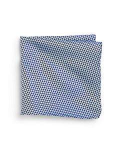 Giorgio Armani Oval Print Silk Pocket Square   Sea Blue