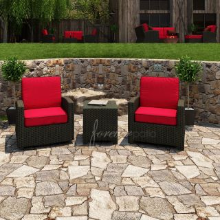Forever Patio Barbados 3 Piece Chat Set Flagship Ruby with Bay Brown Welt   FP 
