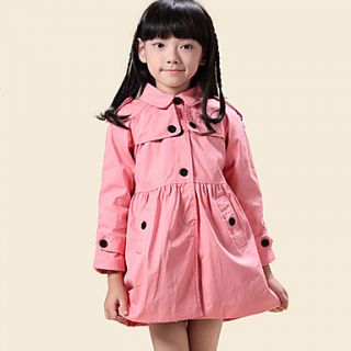Girls Round Neck Solid Color Long Trench Coat