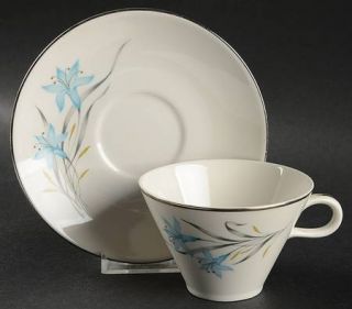 Homer Laughlin  Linda Flat Cup & Saucer Set, Fine China Dinnerware   Blue Flower