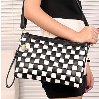 Fenghui WomenS Black White Check Pattern Pu Leather Shoulder Bag CrossbodyMessenger