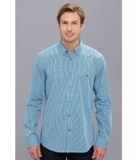 Calvin Klein L/S Yarn Dyed Mini Gingham Check Button Down Shirt Mens Long Sleeve Button Up (Blue)