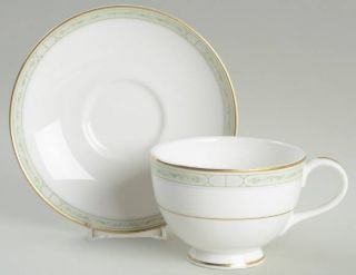Royal Doulton Palermo Footed Cup & Saucer Set, Fine China Dinnerware   Bone,Gree