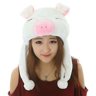 Unisex Adorable White Pig Warm Fuzzy Kigurumi Aminal Beanie