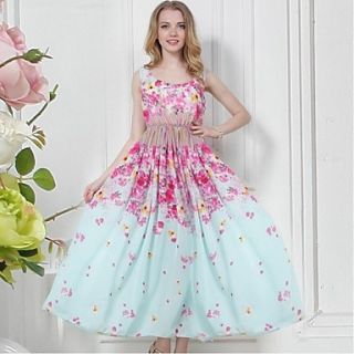 Womens Fashion Sexy Floral Print Beam Waist Ball Dress