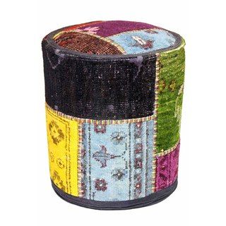 Patchwork Wool Upholstered Pouf Ottoman
