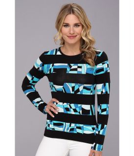 MICHAEL Michael Kors Printed Striped Florentine L/S Crew Neck Tee Womens T Shirt (Blue)