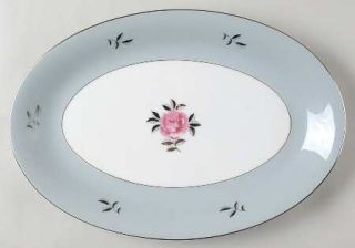 Seyei Bella Maria 14 Oval Serving Platter, Fine China Dinnerware   Roses, Silve