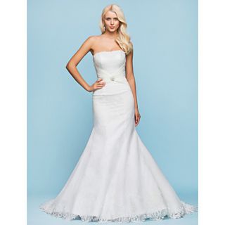 Trumpet/Mermaid Strapless Floor length Lace Wedding Dress