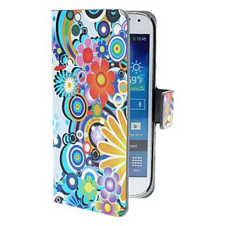 Exquisite Circles and Flowers Pattern PU Leather Case with Magnetic Snap and Card Slot for Samsung Galaxy S4 mini I9190