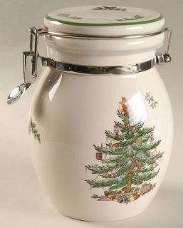 Spode Christmas Tree Green Trim 7 Hinged Lid Preserve Jar, Fine China Dinnerwar