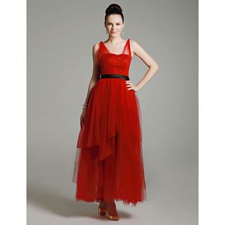 Tulle Satin A line Straps Ankle length Evening/Prom Dress inspired by Mila Kunis at Emmy Award