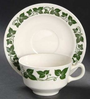 Homer Laughlin  Hlc258 Flat Cup & Saucer Set, Fine China Dinnerware   Dark Green