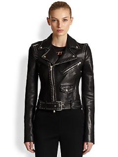 Alexander McQueen Studded Leather Moto Jacket   Black