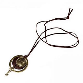 Vintage wooden sign key rings leather cord necklace jewelry sweater chain N304