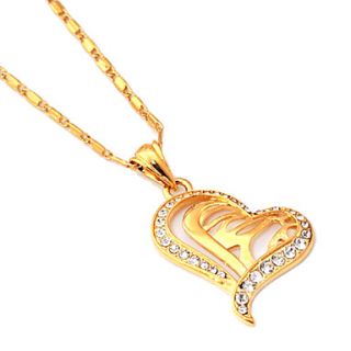 Hearts Islamic Allah Pendant Charms Necklace Muslim Jewelry Gift For Women 18K Gold Plated Jewellery