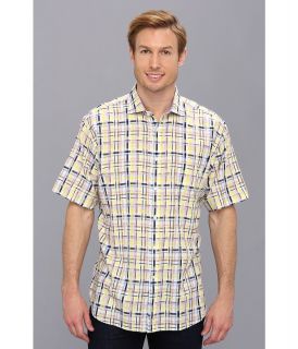 Thomas Dean & Co. Lemon Satin Plaid S/S Button Down Shirt w/ Chest Pocket Mens Clothing (Yellow)