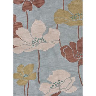 Hand tufted Transitional Floral Pattern Blue Rug (5 X 76)