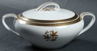 Noritake Goldston Sugar Bowl & Lid, Fine China Dinnerware   Gold/Black Leaves, G