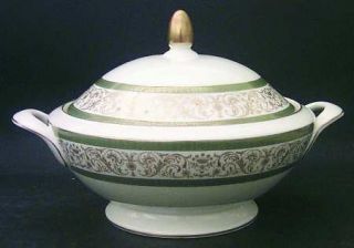 Minton Aragon Round Covered Vegetable, Fine China Dinnerware   Gold Scrolls,Gold