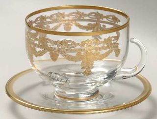 Arte Italica Vetro Gold Footed Cup & Saucer Set   Gold Encrusted Swag Design, Wa