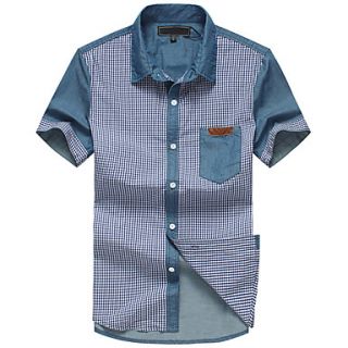 Lucassa Mens Fashion Contrast Color Short Sleeve Check Casual Shirt(Screen Color)