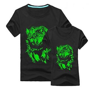 Mens Luminous T Shirt Wolf Pattern A Lovers Short Sleeve Fashion Personality Mens Top