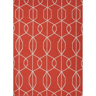 Handmade Flat Weave Geometric Pattern Red/ Orange Rug (9 X 12)