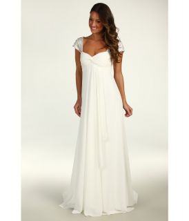 Nicole Miller Chiffon Gown With Embellished Cap Sleeves Womens Dress (White)
