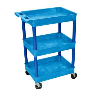 Luxor 3 Tub Shelf Utility Cart (BlueDimensions: 24 inches wide x 18 inches deep x 41 inches highMaterials: Polyehylene plasticWeight limit: 300 poundsShelves and legs wont stain, scratch, dent or rustFour (4) casters with two locking brakesPush handle mol