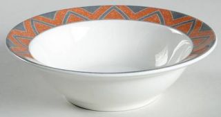 Noritake Crossways Rim Cereal Bowl, Fine China Dinnerware   Gray & Rust Geometri
