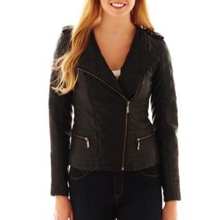 COLLECTION B Collection B. Quilted Faux Leather Jacket, Black, Womens