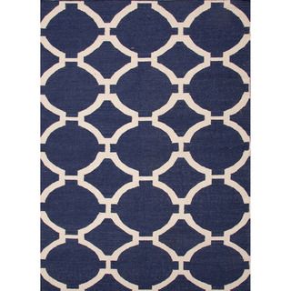 Handmade Flat Weave Geometric Pattern Blue Rug (2 X 3)