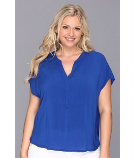 TWO by Vince Camuto Plus Size S/S Mixed Henley Top Womens Blouse (Blue)
