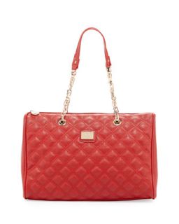 Lucile Quilted Faux Leather Duffel Bag, Red