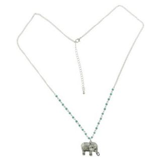 Womens Long Chain Necklace with Beads and Elephant Pendant   Silver/Turquoise