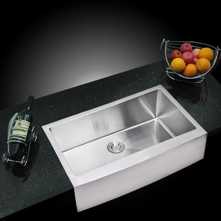 Water Creation Single Bowl Stainless Steel Apron Front Kitchen Sink With Drain, Strainer, Bottom Grid