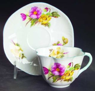 Shelley Begonia (Dainty Shape) Flat Cup & Saucer Set, Fine China Dinnerware   Da