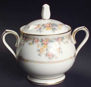 Noritake Gallery Sugar Bowl & Lid, Fine China Dinnerware   Ivory,Multicolor Flor