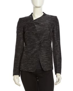 Piped Tweed Button Front Blazer, Black Multi