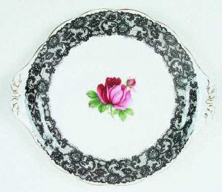 Royal Albert Senorita Handled Cake Plate, Fine China Dinnerware   Black Floral L