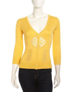 Crochet Front Cardigan, Pollen Yellow