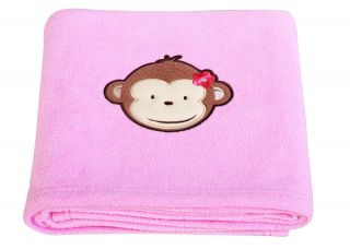 Pink Mod Monkey Applique Fleece Blanket