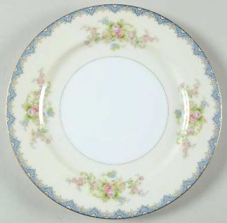 Meito Mei213 Salad Plate, Fine China Dinnerware   Blue Border, Cream Rim, Floral