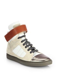 Brunello Cucinelli Suede & Leather High Top Sneakers   Sand