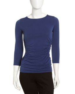 Jersey Scoop Neck 3/4 Sleeve Top, Marine Blue