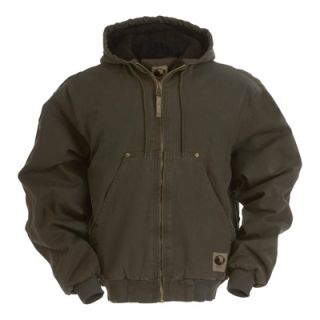 Berne Original Washed Hooded Jacket   Quilt Lined, Olive, Medium, Model# HJ375