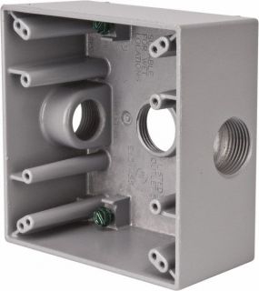 Crouse Hinds TP7086 CrouseHinds Electrical Box, 2 Deep Weatherproof Cast Aluminum Outlet Box w/ (3) 1/2 Outlet Holes