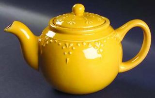 Signature Now And Then Goldenrod Teapot & Lid, Fine China Dinnerware   Embossed,
